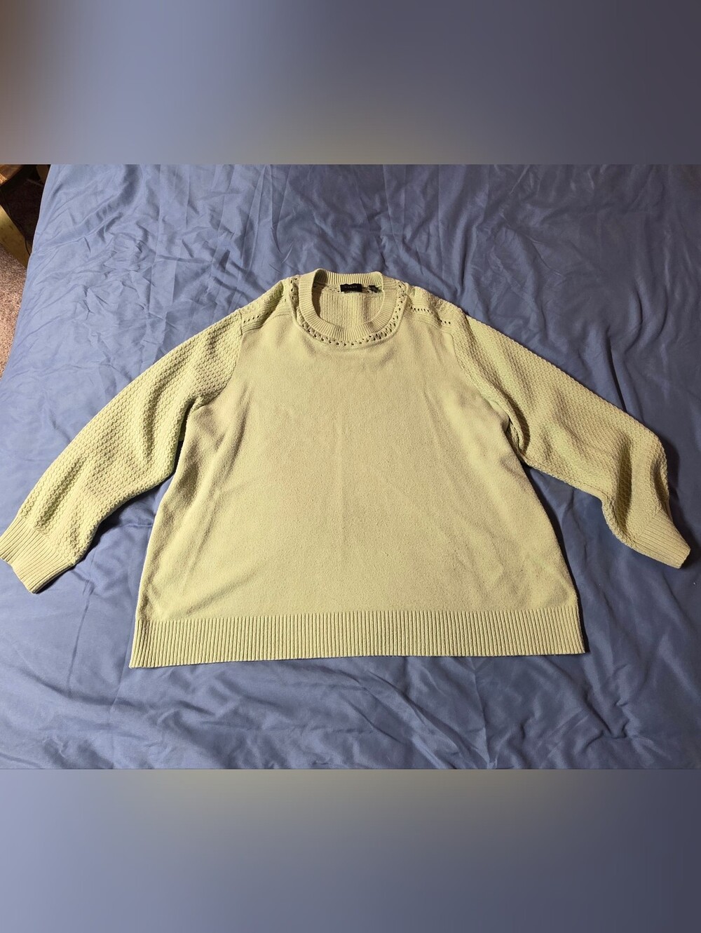 Cyrus - Pale Green- Crewneck Sweater with Textured Sleeves